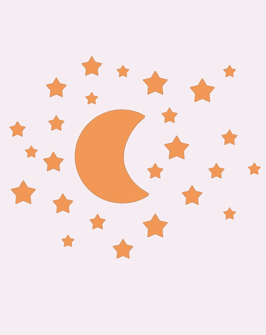Wallstickers sæt med måne og stjerner i smuk støvet orange farve til 80,-